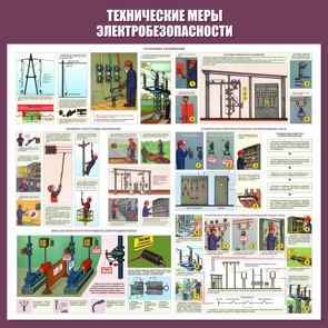С64 Стенд электробезопасность (технические меры электробезопасности) (1000х1000 мм, пластик ПВХ 3 мм, алюминиевый багет золотого цвета) - Стенды - Стенды по электробезопасности - . Магазин Znakstend.ru
